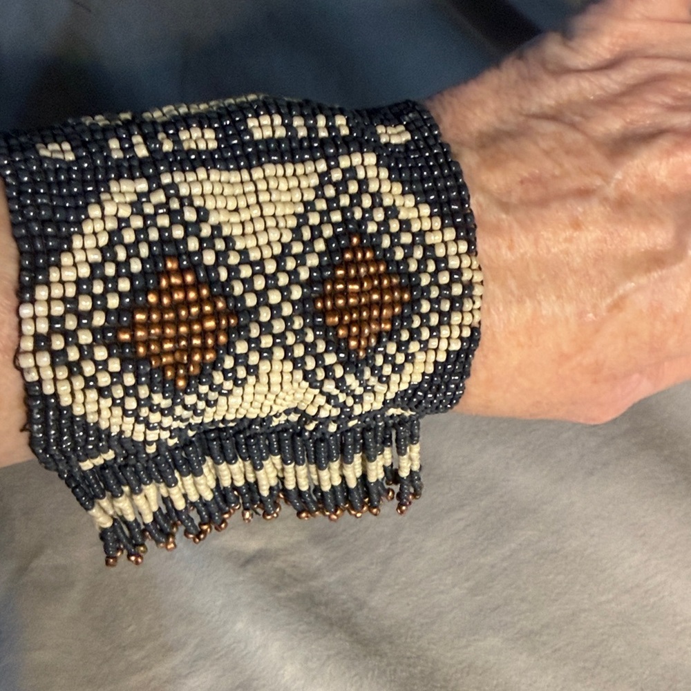 Beaded Geometric Cuff Bracelet - image 1
